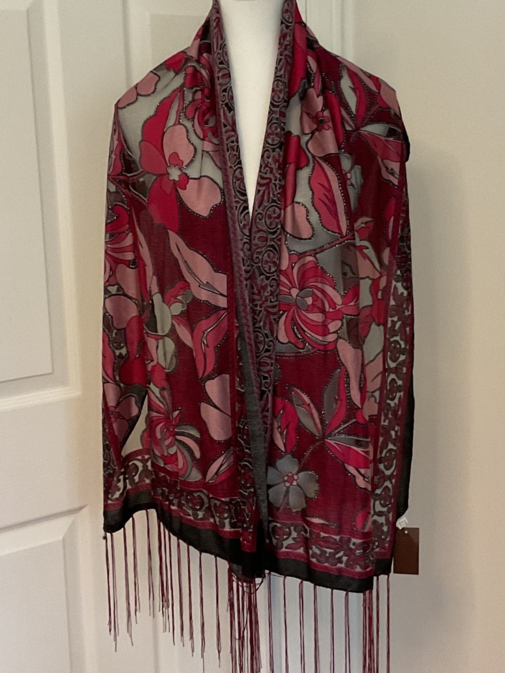✨ Floral Rose Pashmina Scarf Shawl with Fringe
